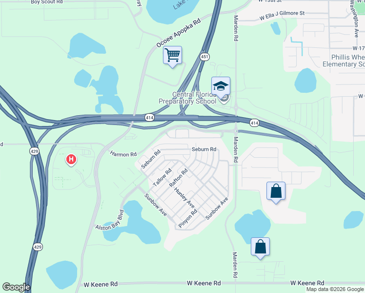 map of restaurants, bars, coffee shops, grocery stores, and more near 3063 Alessa Loop in Apopka