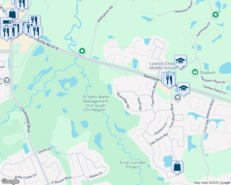 map of restaurants, bars, coffee shops, grocery stores, and more near 1925 Aquarius Court in Oviedo