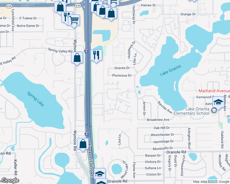 map of restaurants, bars, coffee shops, grocery stores, and more near 605 Northlake Boulevard in Altamonte Springs