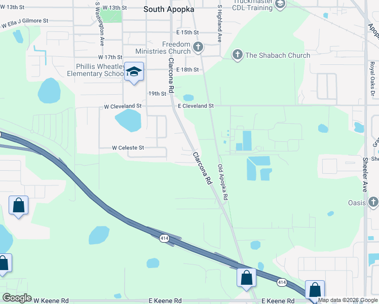 map of restaurants, bars, coffee shops, grocery stores, and more near 1748 Clarcona Road in Apopka