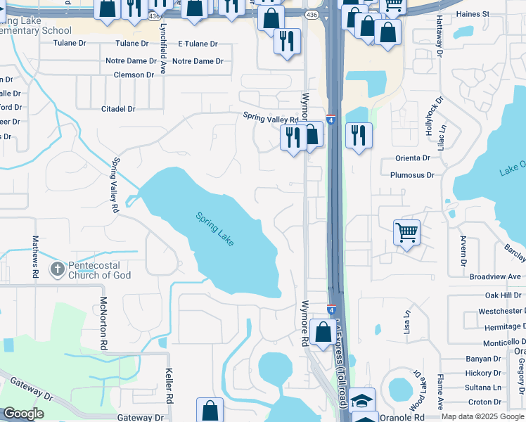 map of restaurants, bars, coffee shops, grocery stores, and more near 249 Maison Court in Altamonte Springs
