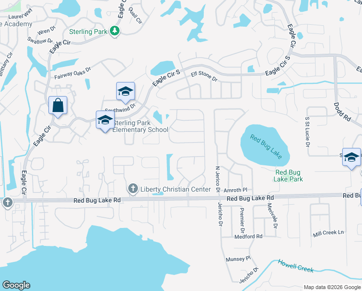 map of restaurants, bars, coffee shops, grocery stores, and more near 1795 Laurel Brook Loop in Casselberry