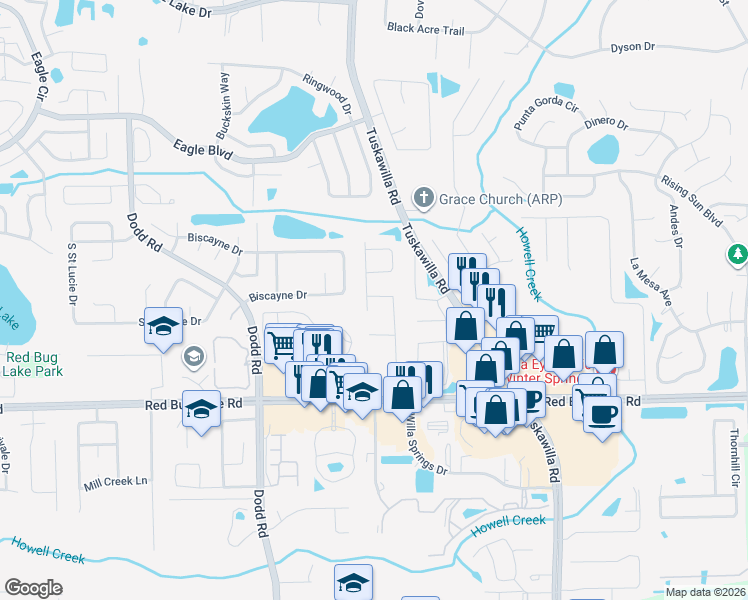map of restaurants, bars, coffee shops, grocery stores, and more near 818 Cold Stream Court in Winter Springs