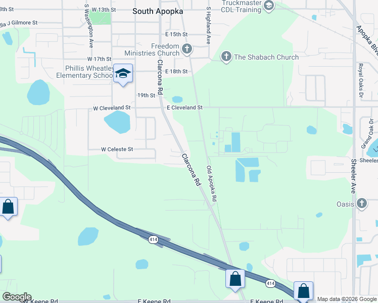 map of restaurants, bars, coffee shops, grocery stores, and more near 1757 Clarcona Road in Apopka