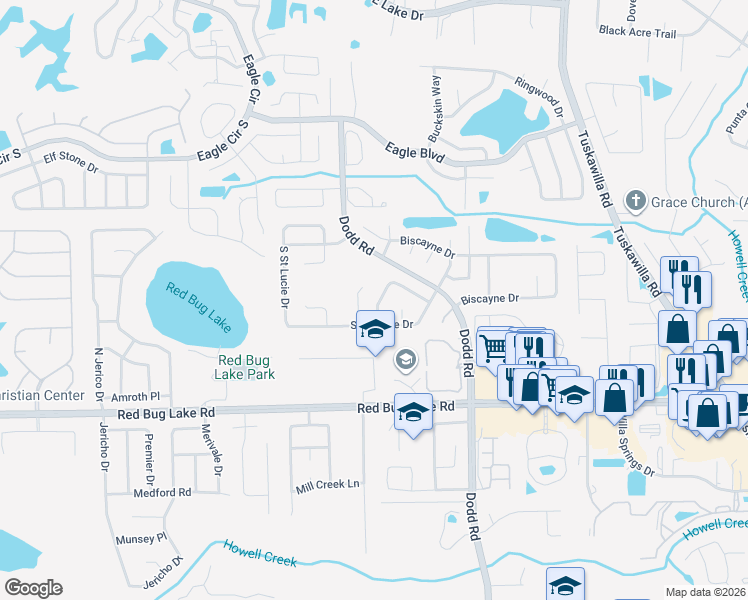 map of restaurants, bars, coffee shops, grocery stores, and more near 3638 Okeechobee Circle in Casselberry