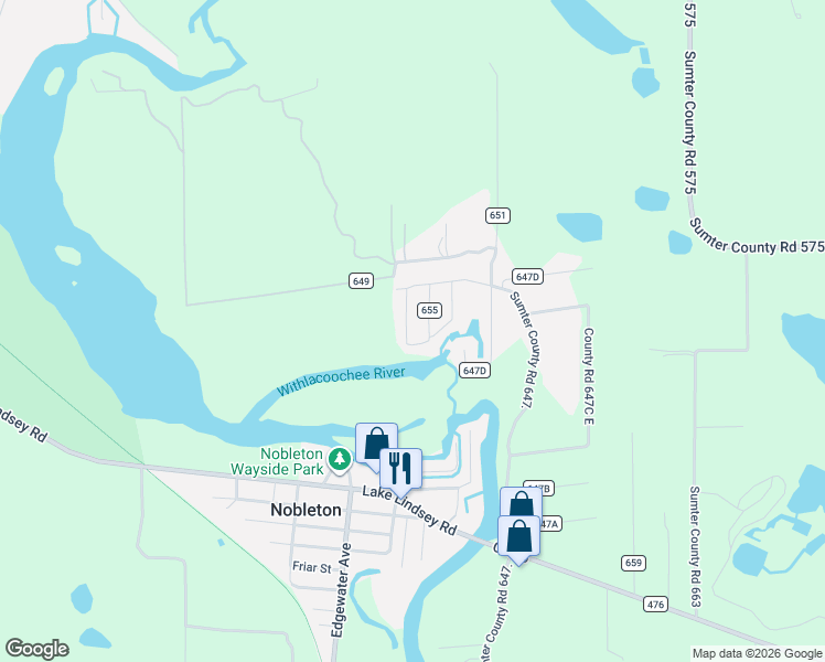 map of restaurants, bars, coffee shops, grocery stores, and more near 7145 County Road 657 West in Bushnell