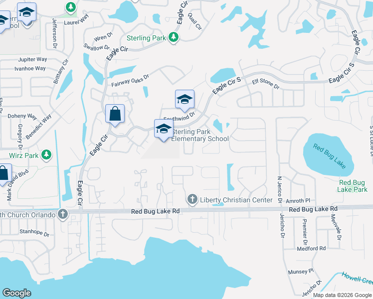 map of restaurants, bars, coffee shops, grocery stores, and more near 1295 Bridlebrook Drive in Casselberry