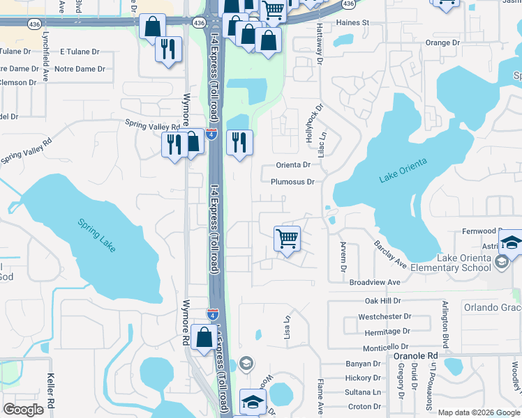 map of restaurants, bars, coffee shops, grocery stores, and more near East Altamonte Drive in Altamonte Springs