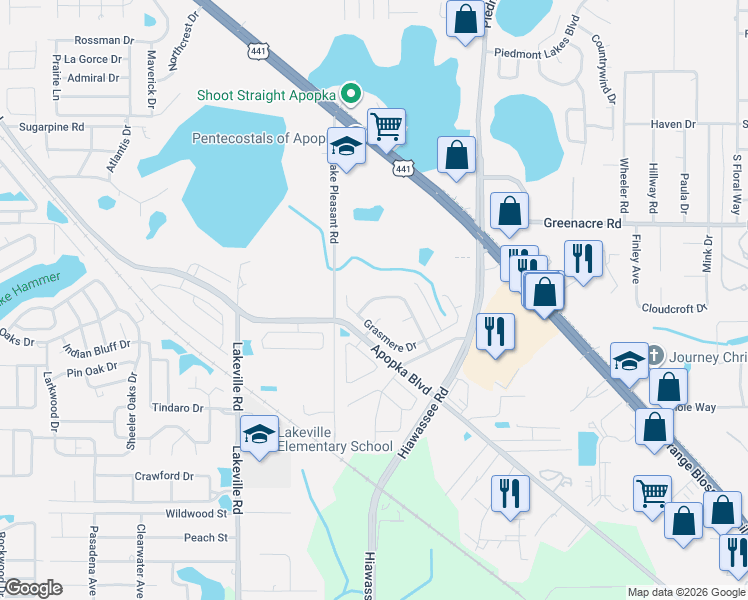 map of restaurants, bars, coffee shops, grocery stores, and more near 1803 Wexham Boulevard in Apopka