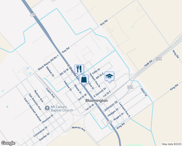 map of restaurants, bars, coffee shops, grocery stores, and more near 114 East Fifth in Victoria