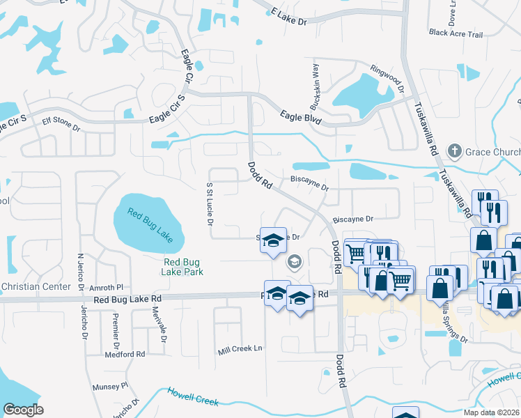 map of restaurants, bars, coffee shops, grocery stores, and more near 3638 Okeechobee Circle in Casselberry
