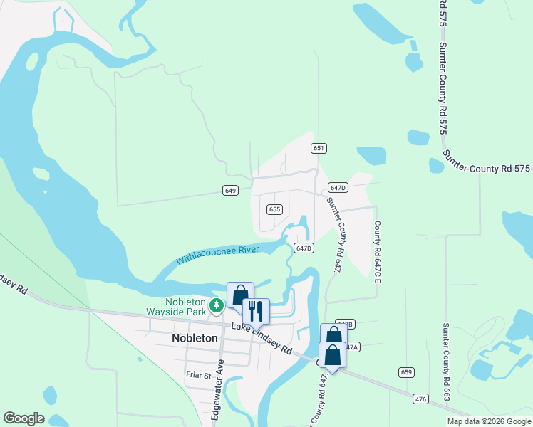 map of restaurants, bars, coffee shops, grocery stores, and more near 7145 County Road 657 West in Bushnell