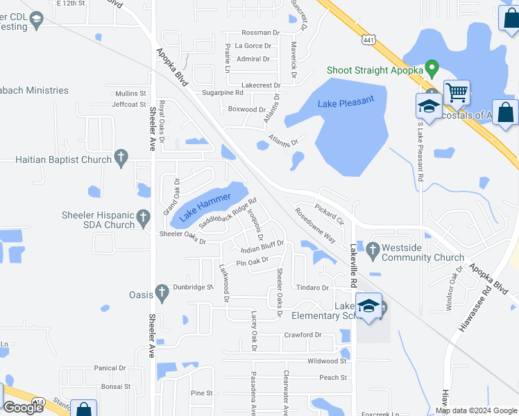 map of restaurants, bars, coffee shops, grocery stores, and more near 1768 Saddleback Ridge Road in Apopka