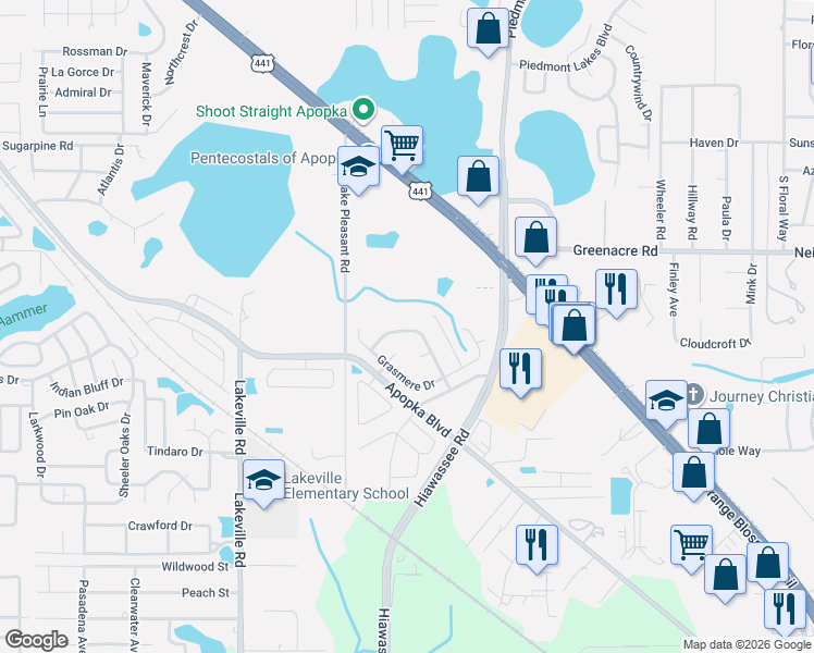 map of restaurants, bars, coffee shops, grocery stores, and more near 1803 Wexham Boulevard in Apopka