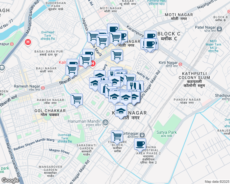 map of restaurants, bars, coffee shops, grocery stores, and more near in Delhi