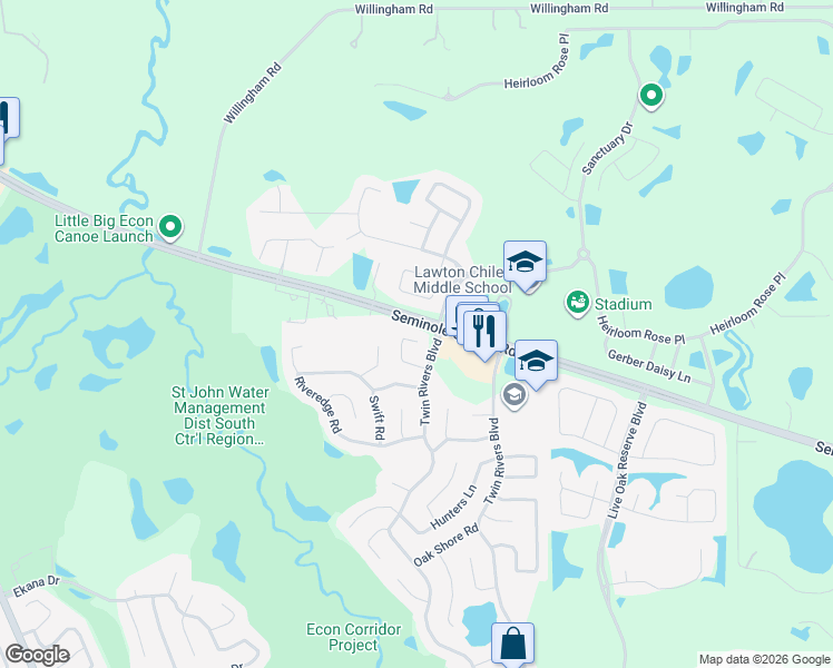 map of restaurants, bars, coffee shops, grocery stores, and more near 1053 Country Cove Court in Oviedo