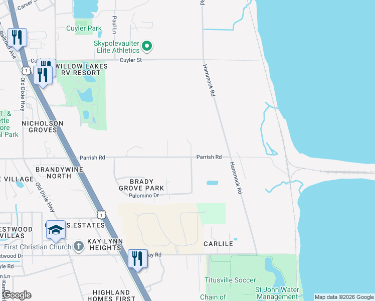 map of restaurants, bars, coffee shops, grocery stores, and more near 2022 Sage Lane in Titusville