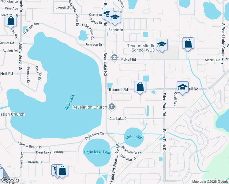 map of restaurants, bars, coffee shops, grocery stores, and more near 1451 Bunnell Road in Apopka