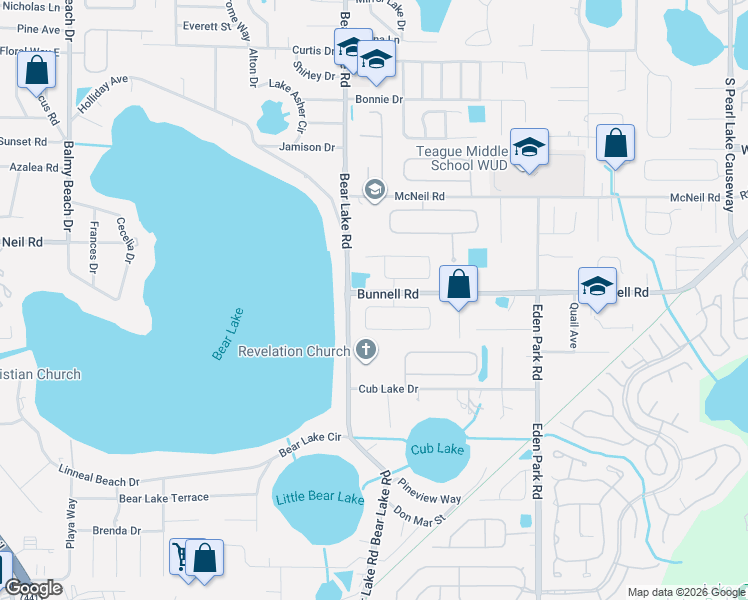 map of restaurants, bars, coffee shops, grocery stores, and more near 1451 Bunnell Road in Apopka