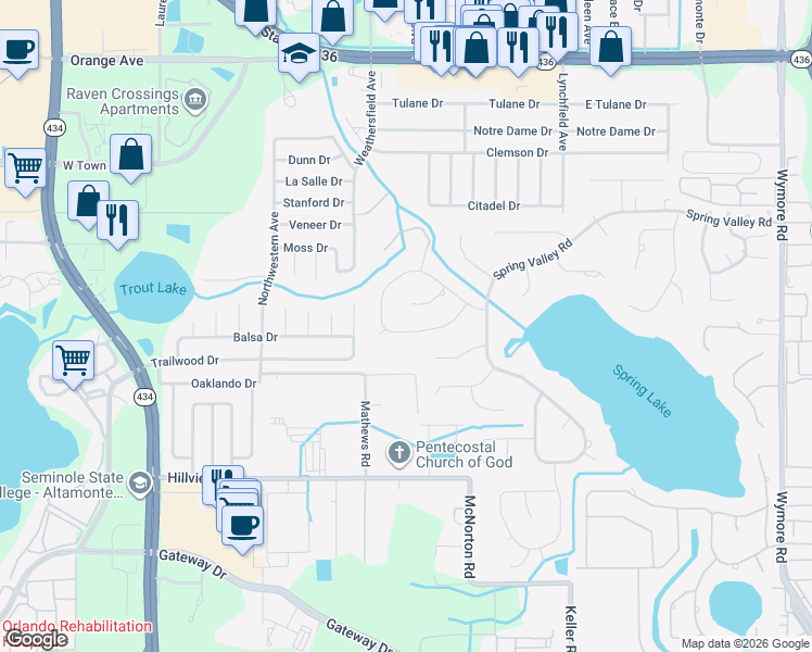 map of restaurants, bars, coffee shops, grocery stores, and more near 108 Pineapple Lane in Altamonte Springs
