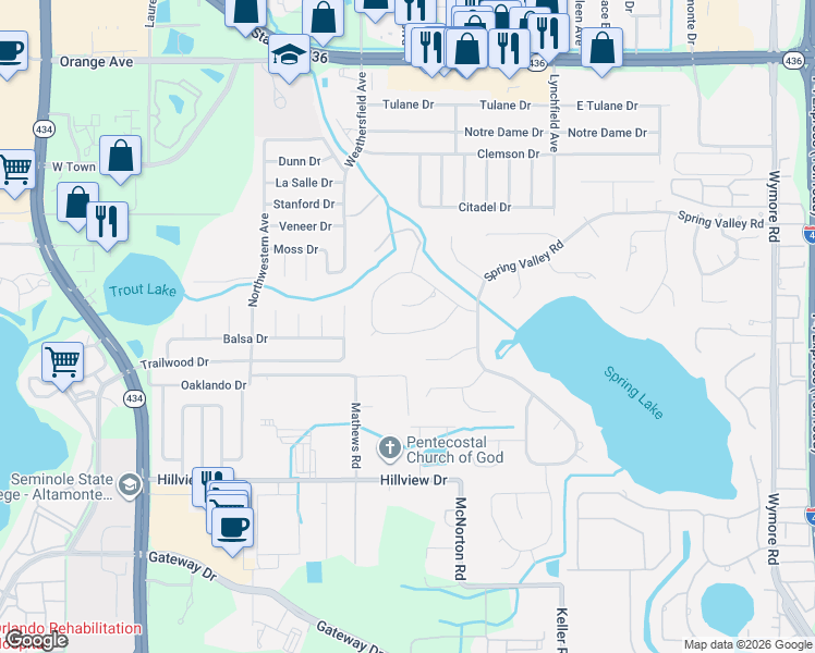 map of restaurants, bars, coffee shops, grocery stores, and more near 108 Pineapple Lane in Altamonte Springs