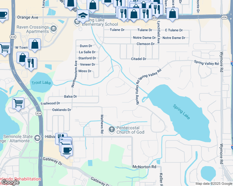 map of restaurants, bars, coffee shops, grocery stores, and more near 108 Pineapple Lane in Altamonte Springs