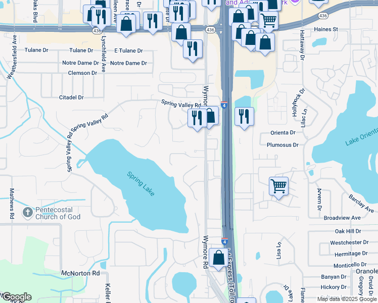 map of restaurants, bars, coffee shops, grocery stores, and more near 225 Maison Court in Altamonte Springs