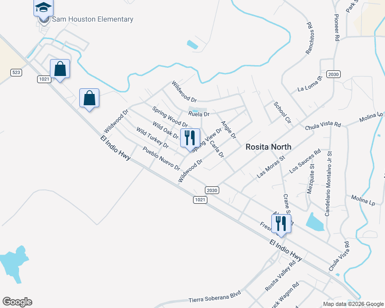 map of restaurants, bars, coffee shops, grocery stores, and more near 98 Spring View Drive in Eagle Pass
