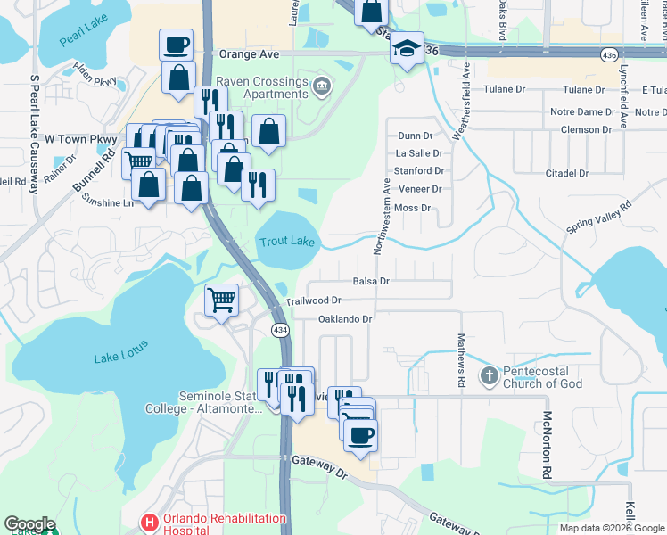 map of restaurants, bars, coffee shops, grocery stores, and more near 531 Pine Court in Altamonte Springs