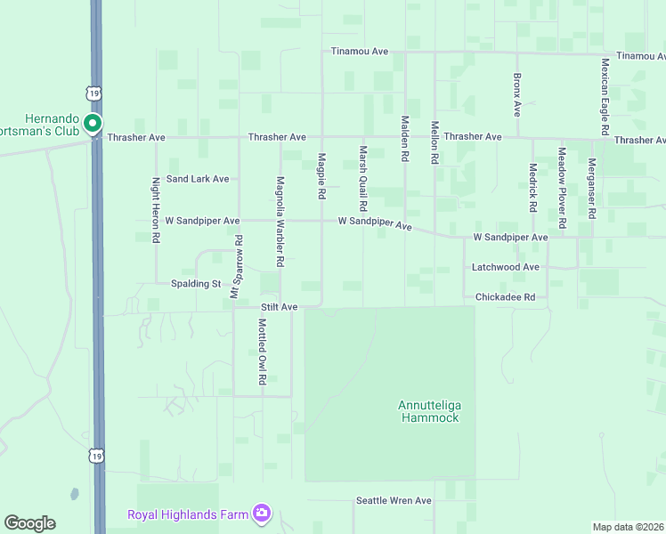 map of restaurants, bars, coffee shops, grocery stores, and more near 16026 Magpie Road in Brooksville