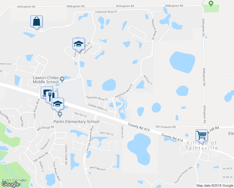 map of restaurants, bars, coffee shops, grocery stores, and more near 4025 Heirloom Rose Place in Oviedo