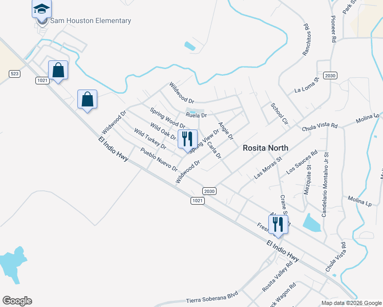 map of restaurants, bars, coffee shops, grocery stores, and more near 98 Spring View Drive in Eagle Pass