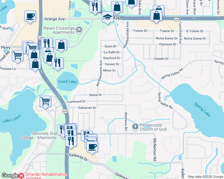 map of restaurants, bars, coffee shops, grocery stores, and more near 512 Hickory Court in Altamonte Springs