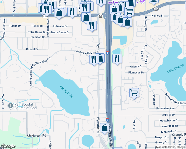 map of restaurants, bars, coffee shops, grocery stores, and more near 225 Maison Court in Altamonte Springs