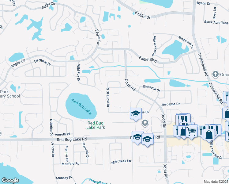 map of restaurants, bars, coffee shops, grocery stores, and more near 3517 Buffam Place in Casselberry