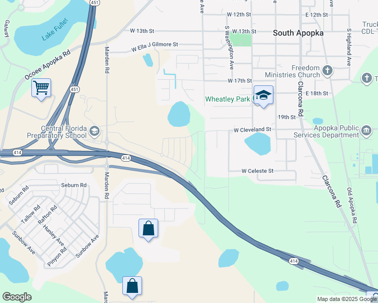 map of restaurants, bars, coffee shops, grocery stores, and more near 1890 South Hawthorne Avenue in Apopka