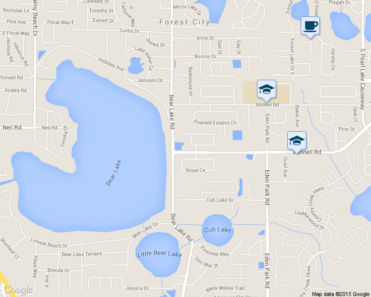 map of restaurants, bars, coffee shops, grocery stores, and more near 1451 Bunnell Road in Apopka