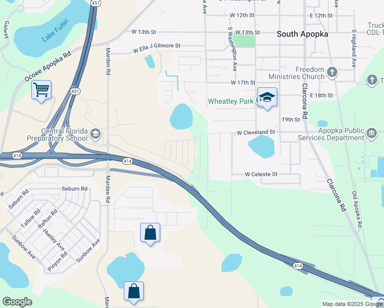map of restaurants, bars, coffee shops, grocery stores, and more near 1890 South Hawthorne Avenue in Apopka