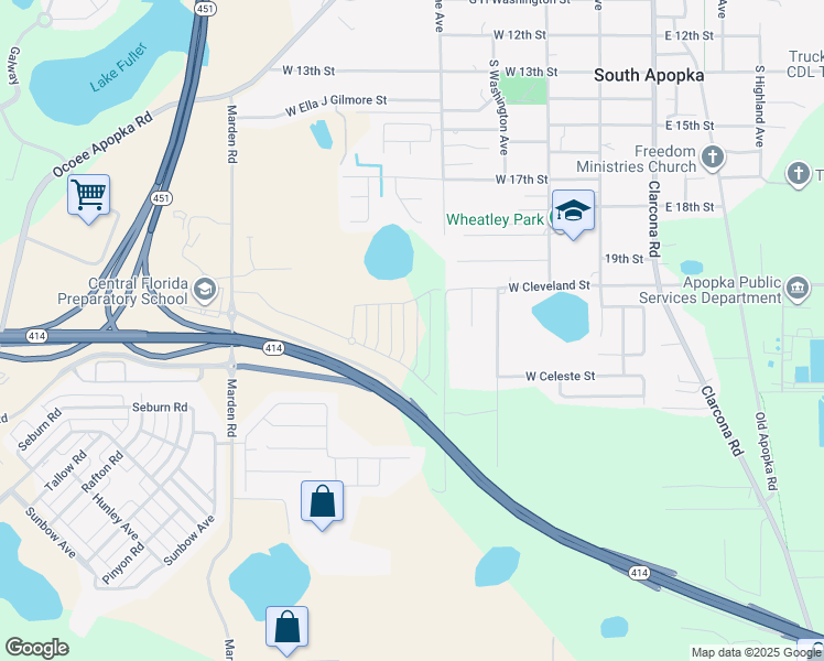 map of restaurants, bars, coffee shops, grocery stores, and more near 1890 South Hawthorne Avenue in Apopka
