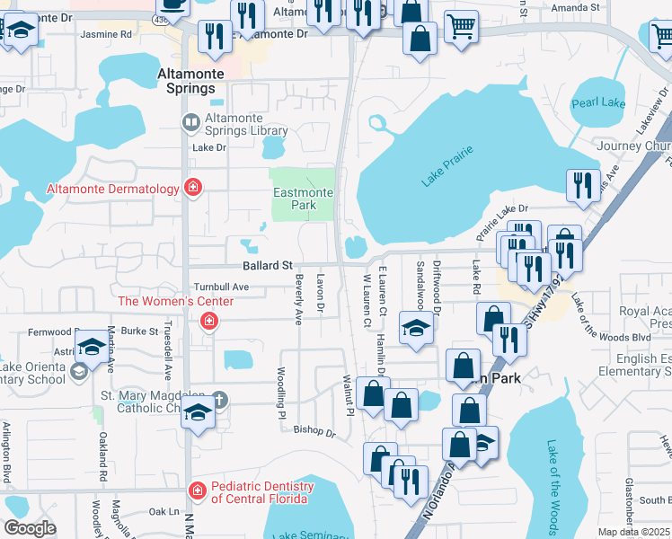 map of restaurants, bars, coffee shops, grocery stores, and more near 508 Camino Court in Altamonte Springs