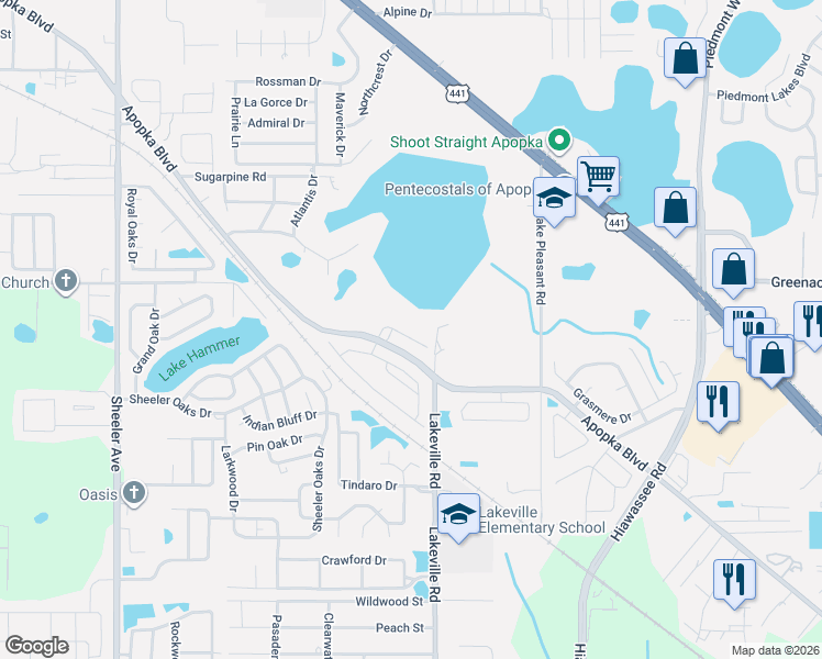 map of restaurants, bars, coffee shops, grocery stores, and more near 1571 Danisco Place in Apopka