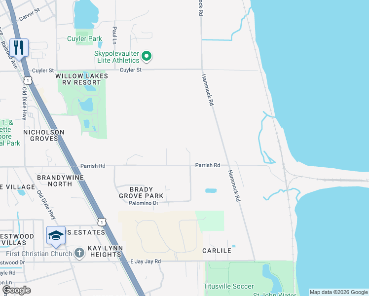map of restaurants, bars, coffee shops, grocery stores, and more near 2022 Sage Lane in Titusville