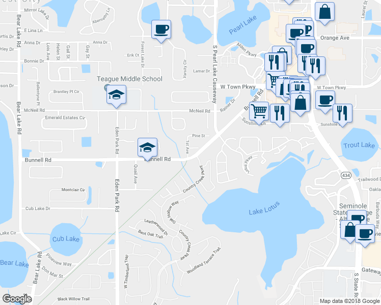map of restaurants, bars, coffee shops, grocery stores, and more near 553 1st Avenue in Altamonte Springs