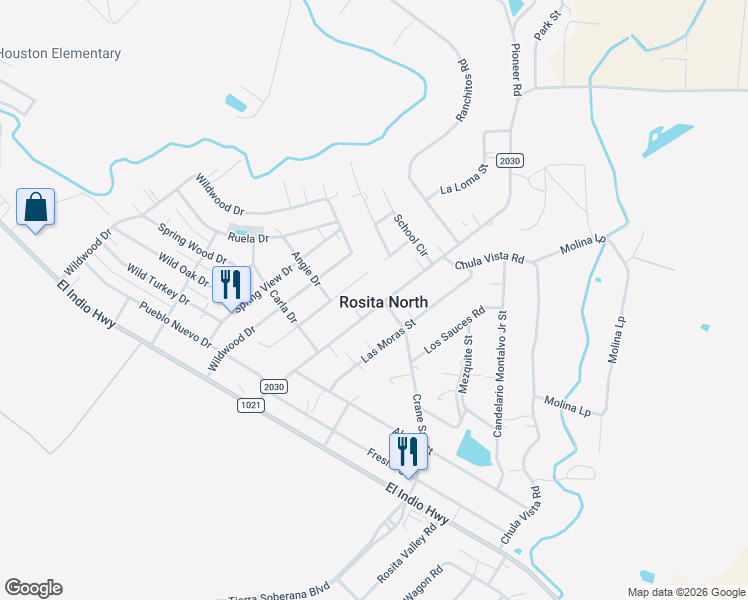 map of restaurants, bars, coffee shops, grocery stores, and more near in Rosita North