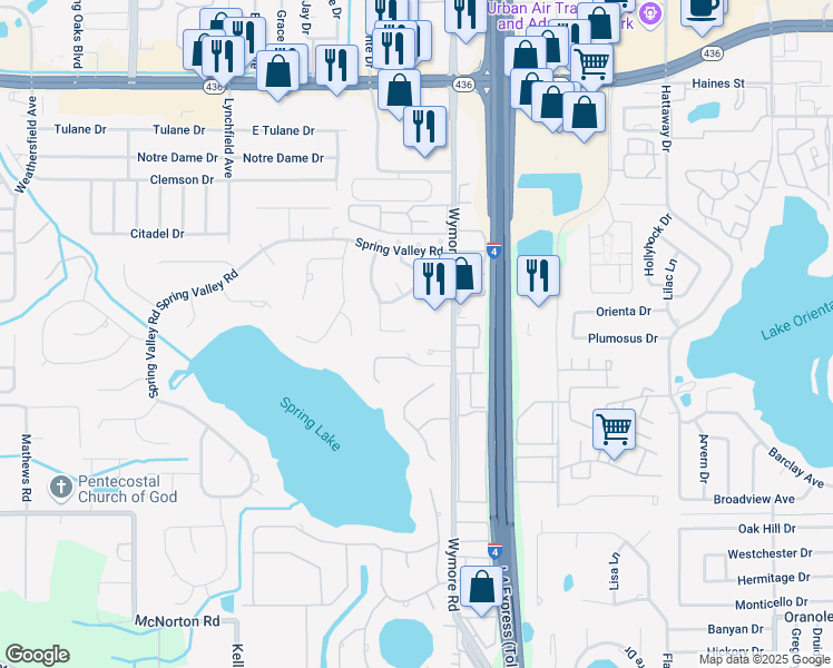 map of restaurants, bars, coffee shops, grocery stores, and more near 225 Maison Court in Altamonte Springs