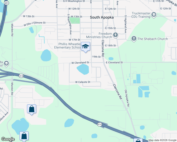 map of restaurants, bars, coffee shops, grocery stores, and more near 1701 South Central Avenue in Apopka