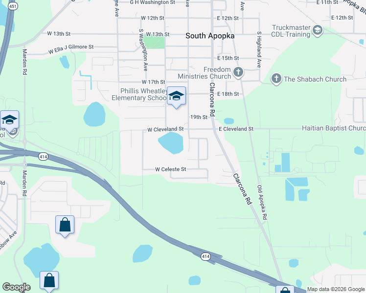 map of restaurants, bars, coffee shops, grocery stores, and more near 1701 South Central Avenue in Apopka