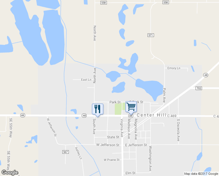 map of restaurants, bars, coffee shops, grocery stores, and more near 94 West Park Street in Center Hill