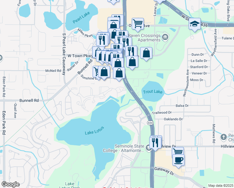 map of restaurants, bars, coffee shops, grocery stores, and more near 528 Terraceview Cove in Altamonte Springs