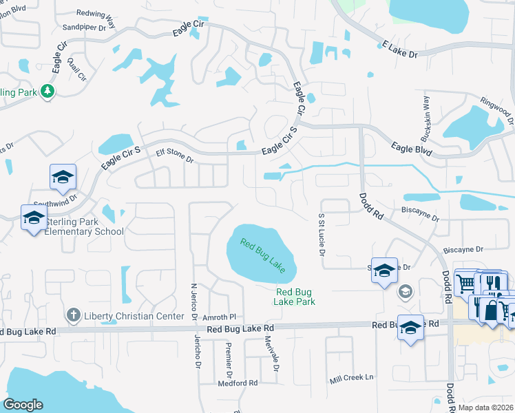 map of restaurants, bars, coffee shops, grocery stores, and more near 457 Wild Fox Drive in Casselberry